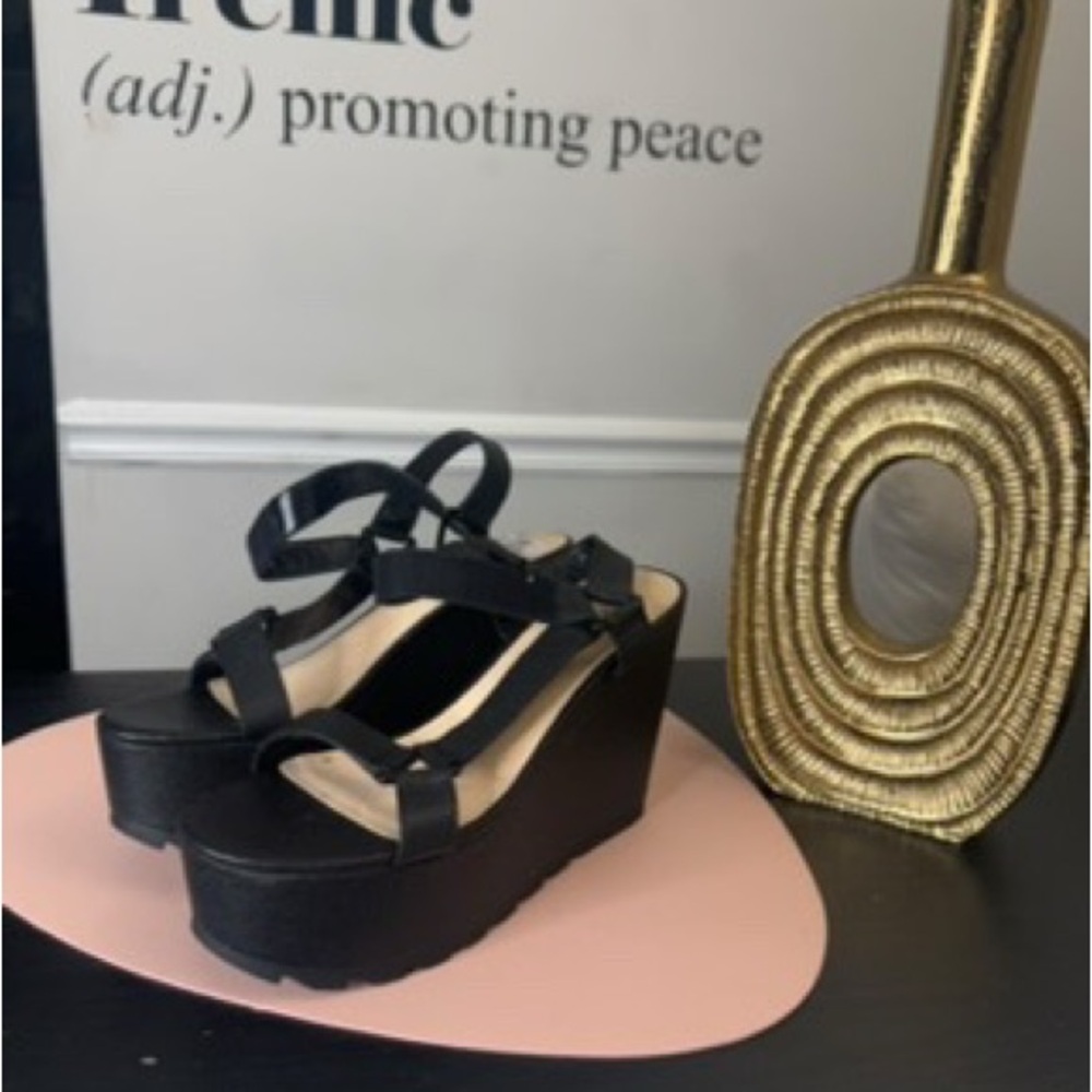 Guess Black Wedge Sandals with Ankle Strap
